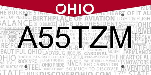 A55TZM Ohio License Plate