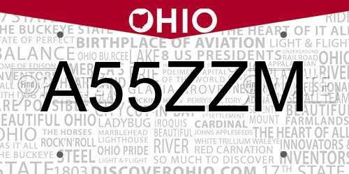 A55ZZM Ohio License Plate