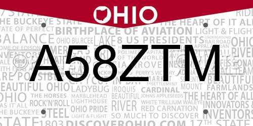 A58ZTM Ohio License Plate