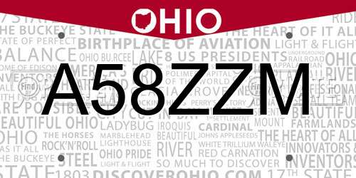 A58ZZM Ohio License Plate