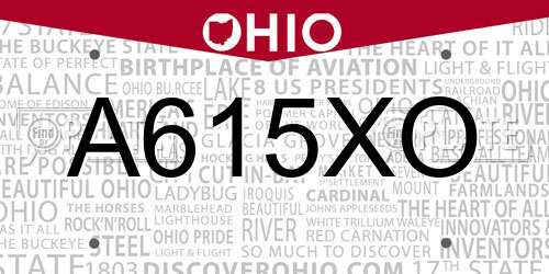 A615XO Ohio License Plate