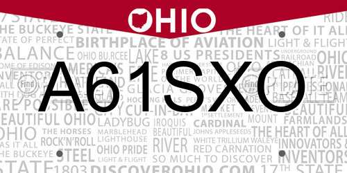 A61SXO Ohio License Plate