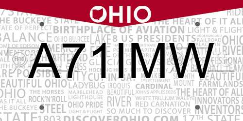 A71IMW Ohio License Plate