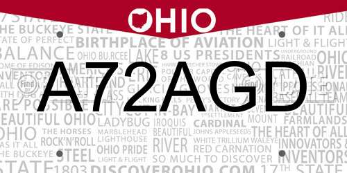A72AGD Ohio License Plate