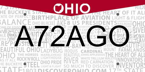 A72AGO Ohio License Plate