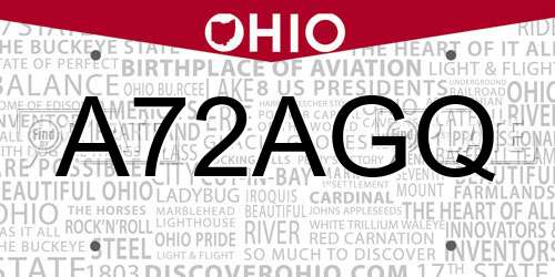 A72AGQ Ohio License Plate