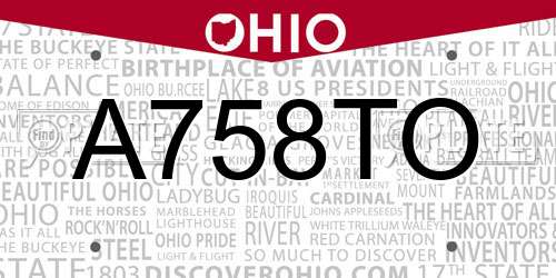 A758TO Ohio License Plate
