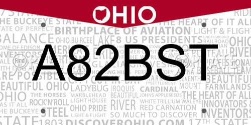 A82BST Ohio License Plate