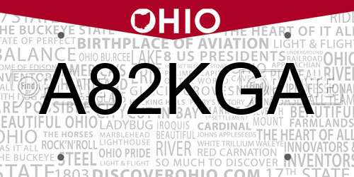 A82KGA Ohio License Plate