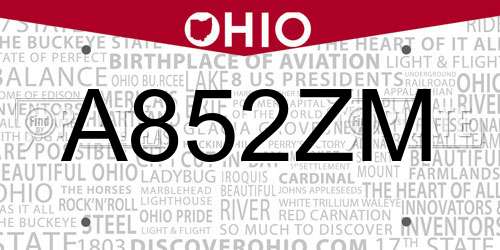 A852ZM Ohio License Plate
