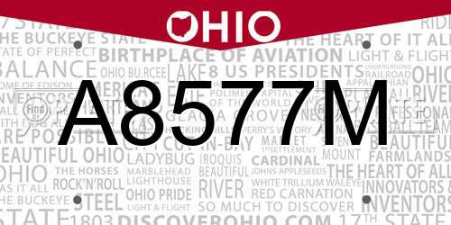 A8577M Ohio License Plate