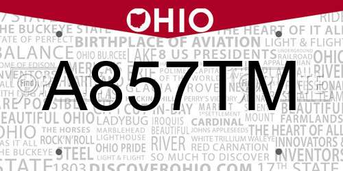 A857TM Ohio License Plate