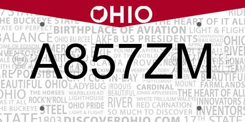 A857ZM Ohio License Plate