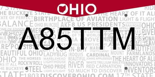 A85TTM Ohio License Plate