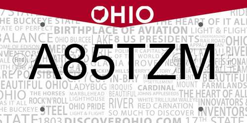A85TZM Ohio License Plate