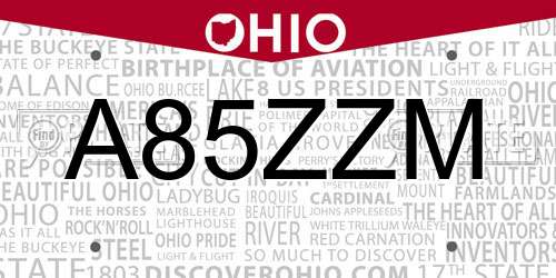 A85ZZM Ohio License Plate