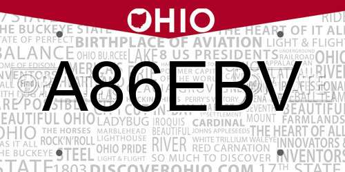 A86EBV Ohio License Plate