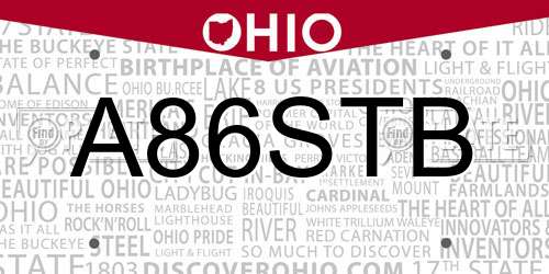 A86STB Ohio License Plate