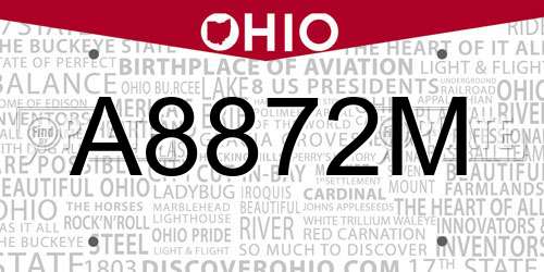 A8872M Ohio License Plate