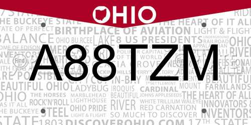 A88TZM Ohio License Plate