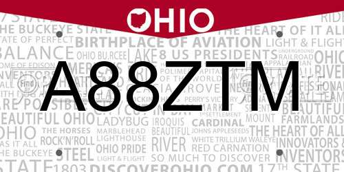 A88ZTM Ohio License Plate