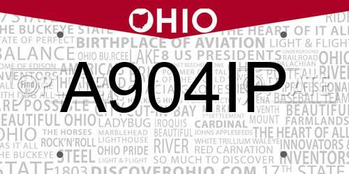A904IP Ohio License Plate