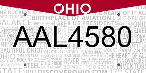 AAL4580 Ohio License Plate