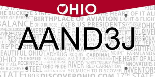 AAND3J Ohio License Plate