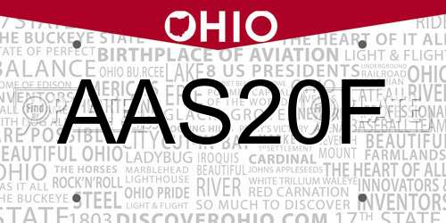 AAS20F Ohio License Plate