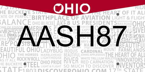 AASH87 Ohio License Plate