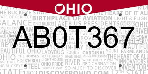AB0T367 Ohio License Plate