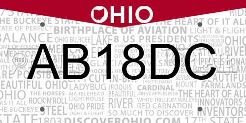 AB18DC Ohio License Plate