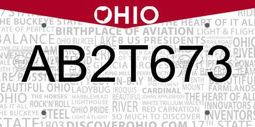 AB2T673 Ohio License Plate