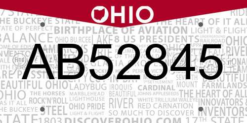 AB52845 Ohio License Plate