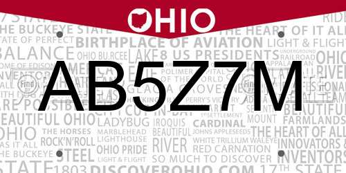AB5Z7M Ohio License Plate