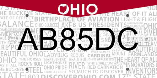 AB85DC Ohio License Plate
