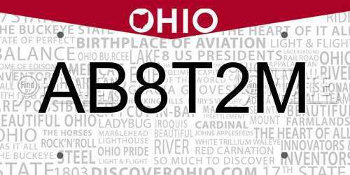 AB8T2M Ohio License Plate