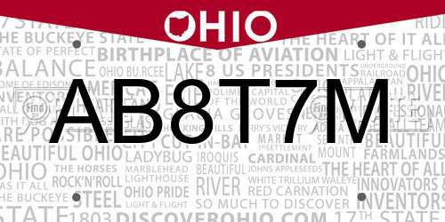 AB8T7M Ohio License Plate