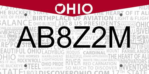 AB8Z2M Ohio License Plate