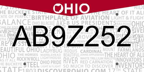 AB9Z252 Ohio License Plate