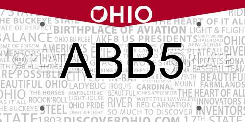 ABB5 Ohio License Plate