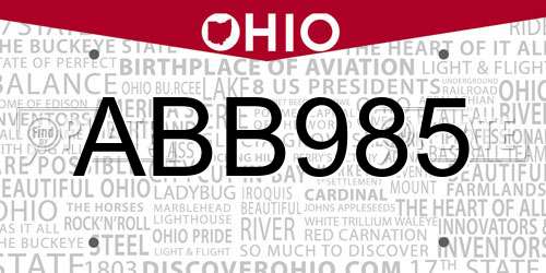 ABB985 Ohio License Plate