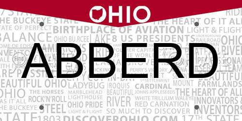 ABBERD Ohio License Plate
