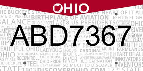 ABD7367 Ohio License Plate
