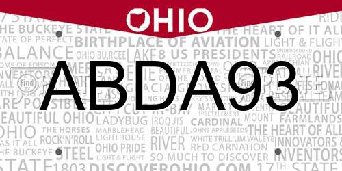ABDA93 Ohio License Plate