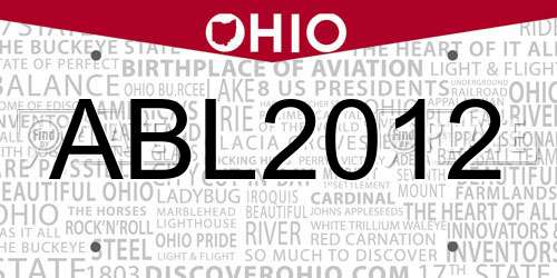 ABL2012 Ohio License Plate