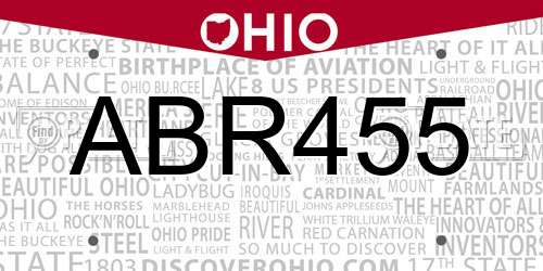 ABR455 Ohio License Plate