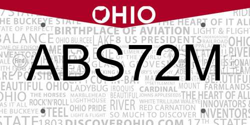 ABS72M Ohio License Plate