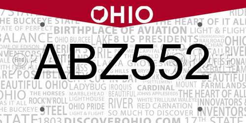 ABZ552 Ohio License Plate