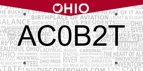 AC0B2T Ohio License Plate